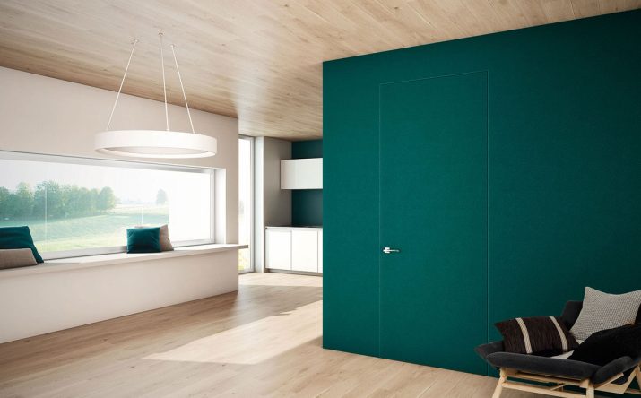 Porte stile minimal. Adela, porta a battente Filomuro in legno. Azienda Henry Glass S.r.l.