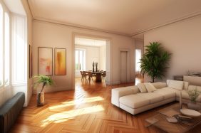 Interno di una casa con parquet e arredamento moderno