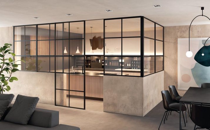 Progetto cucina. Divisorio con ante fisse su muretto. Azienda Foa Porte S.r.l.