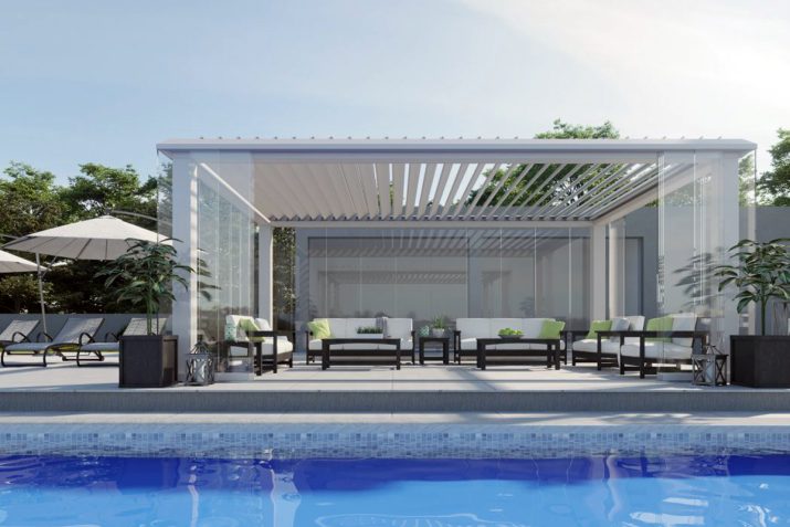 Pergola bioclimatica R608 Pergosky autoportante. BT Group S.r.l.