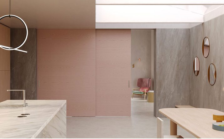 Porte stile contemporaneo. Porta scorrevole in legno, modello Lignum Iride. Azienda FerreroLegno S.p.A.