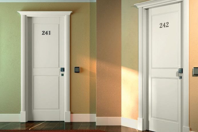 Porte insonorizzate. Modello TS20F laccato grigio 0238, Linea Receptiva. Azienda Flessya S.r.l.