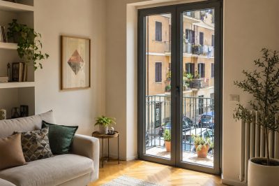 Interno di casa con portafinestra dotata di vetri antisfondamento.